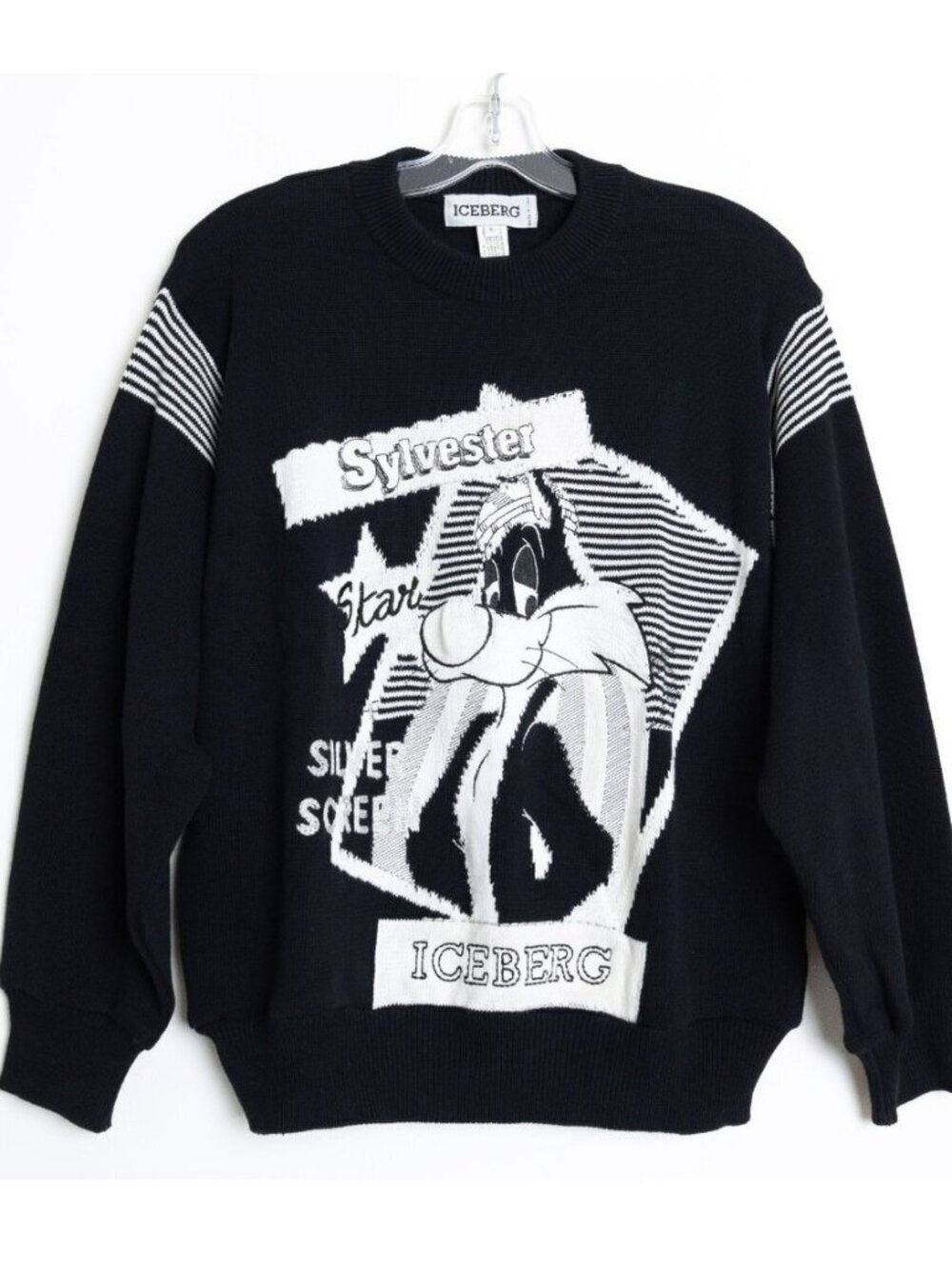 Vintage Iceberg Sylvester Knit Sweater Black White Warner Bros 1993 Small Italy